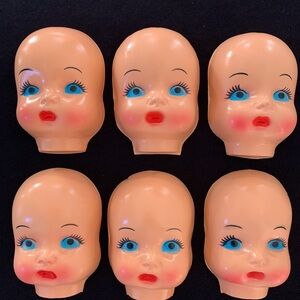 Vintage Lot MCM Celluloid Plastic Half Doll Heads Faces Blue Eyes Red Lips 4.5”
